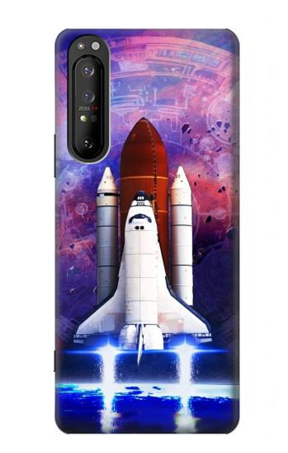 S3913 Navette spatiale nébuleuse colorée Etui Coque Housse pour Sony Xperia 1 II