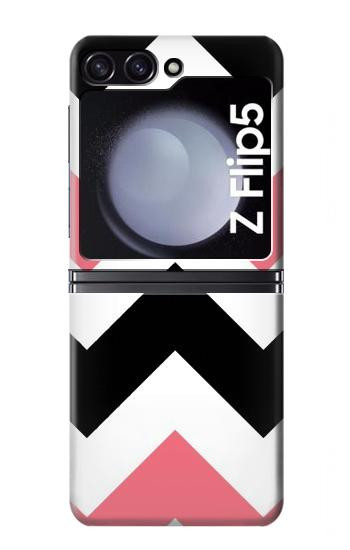 S1849 Rose Noir Chevron Zigzag Etui Coque Housse pour Samsung Galaxy Z Flip 5
