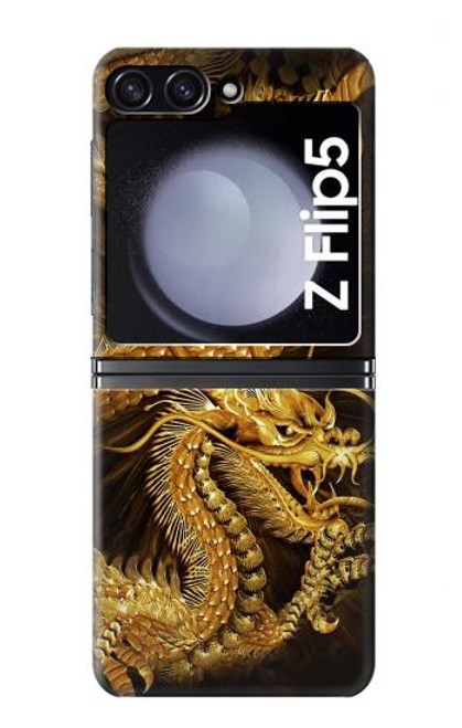 S2804 Dragon d'or imprimé chinois Etui Coque Housse pour Samsung Galaxy Z Flip 5