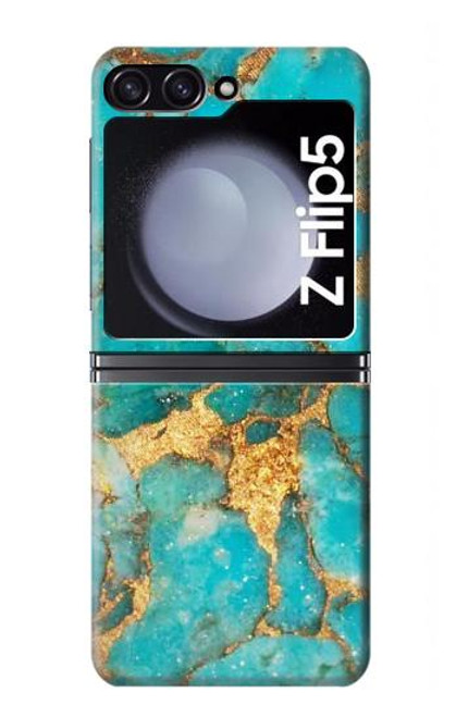 S2906 Aqua Turquoise Pierre Etui Coque Housse pour Samsung Galaxy Z Flip 5