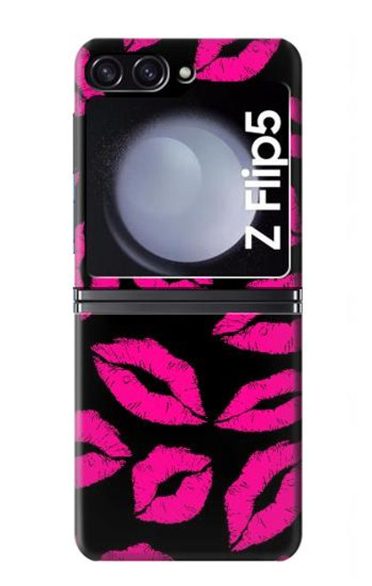 S2933 Bisous Rose Lips sur Noir Etui Coque Housse pour Samsung Galaxy Z Flip 5
