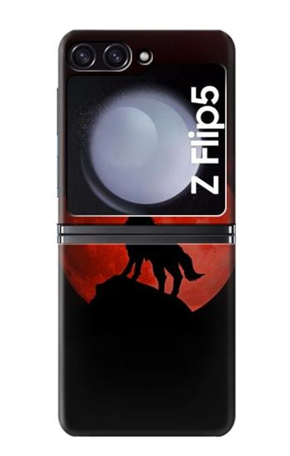 S2955 Loup Hurlant Rouge Lune Etui Coque Housse pour Samsung Galaxy Z Flip 5