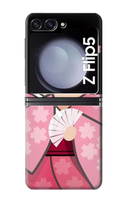 S3042 Japon fille Hina Sakura Kimono Poupée Etui Coque Housse pour Samsung Galaxy Z Flip 5