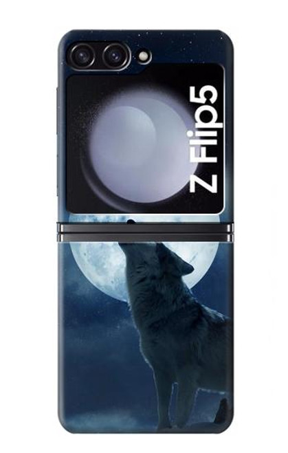 S3693 Pleine lune du loup blanc sinistre Etui Coque Housse pour Samsung Galaxy Z Flip 5