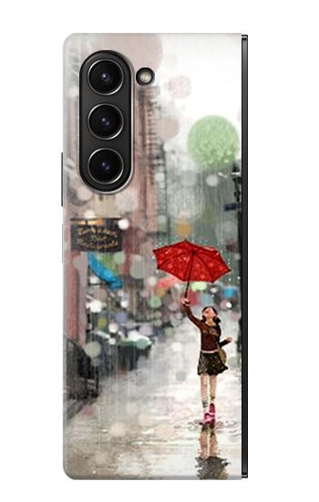 S0108 Fille sous la pluie Etui Coque Housse pour Samsung Galaxy Z Fold 5