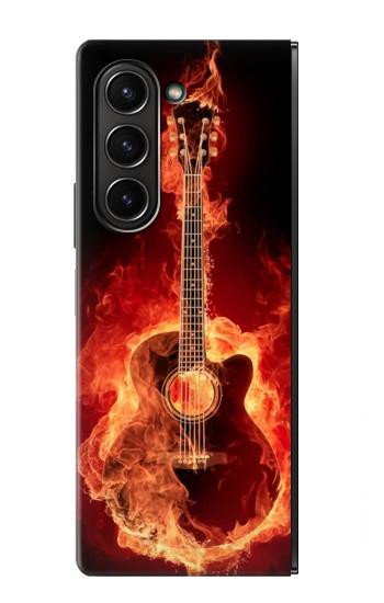 S0415 Graver guitare feu Etui Coque Housse pour Samsung Galaxy Z Fold 5