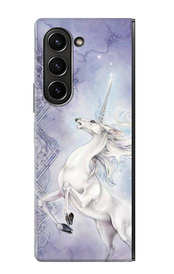 S1134 Cheval Blanc Licorne Etui Coque Housse pour Samsung Galaxy Z Fold 5