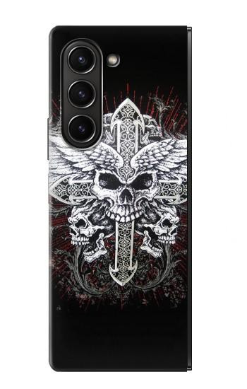 S1434 Crâne Tatouage Motard Aile Etui Coque Housse pour Samsung Galaxy Z Fold 5