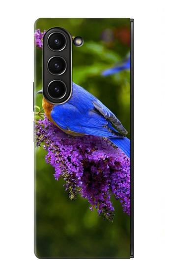 S1565 Oiseau bleu de bonheur Bleu Oiseau Etui Coque Housse pour Samsung Galaxy Z Fold 5