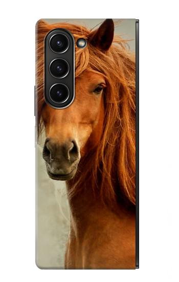 S1595 Beau cheval marron Etui Coque Housse pour Samsung Galaxy Z Fold 5