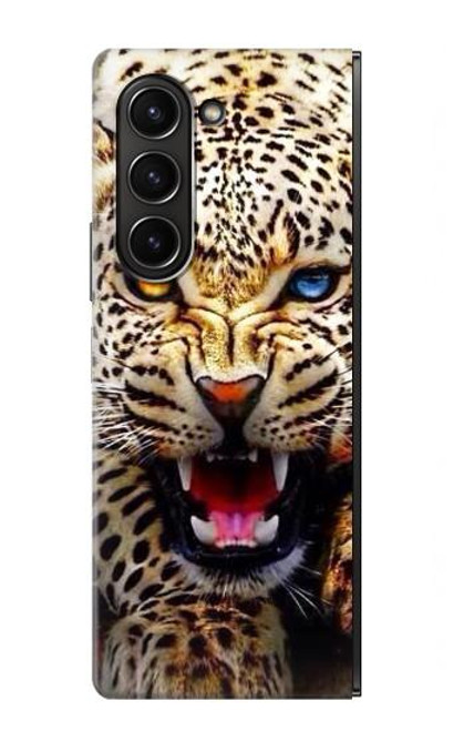 S1932 Bleu yeux Léopard Etui Coque Housse pour Samsung Galaxy Z Fold 5
