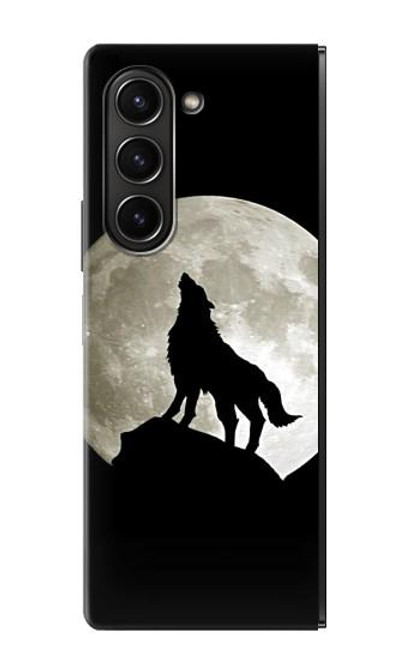 S1981 Loup hurlant à la lune Etui Coque Housse pour Samsung Galaxy Z Fold 5