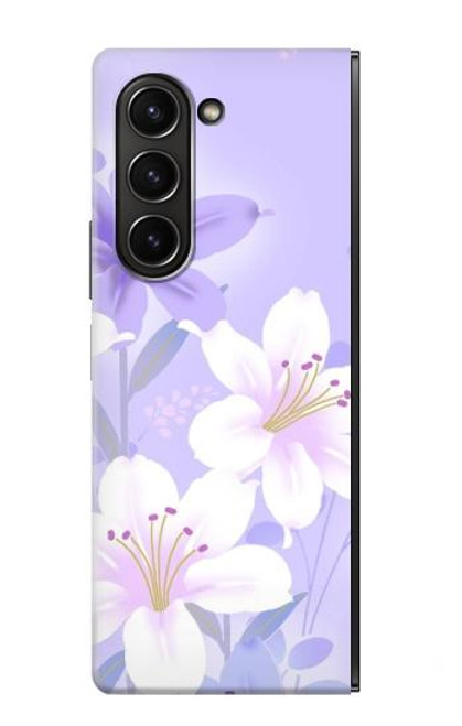 S2361 Fleurs blanches Violet Etui Coque Housse pour Samsung Galaxy Z Fold 5