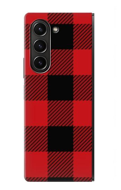 S2931 Rouge Buffle motif de vérification Etui Coque Housse pour Samsung Galaxy Z Fold 5