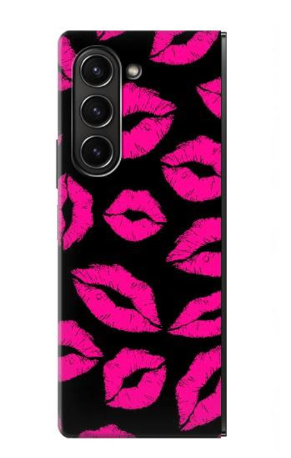 S2933 Bisous Rose Lips sur Noir Etui Coque Housse pour Samsung Galaxy Z Fold 5