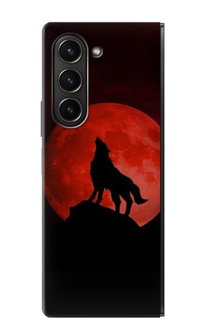 S2955 Loup Hurlant Rouge Lune Etui Coque Housse pour Samsung Galaxy Z Fold 5