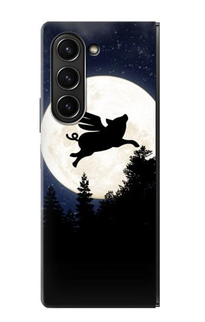 S3289 Cochon Volant Pleine Lune Nuit Etui Coque Housse pour Samsung Galaxy Z Fold 5