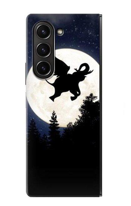 S3323 Voler l'Eléphant Nuit de pleine lune Etui Coque Housse pour Samsung Galaxy Z Fold 5