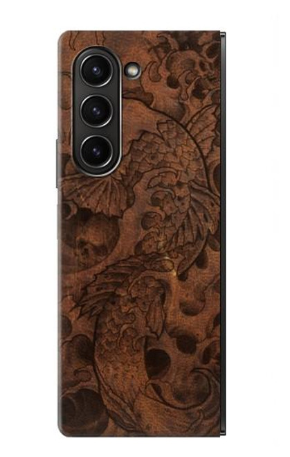 S3405 Graphique poisson Tatouage cuir Imprimer Etui Coque Housse pour Samsung Galaxy Z Fold 5
