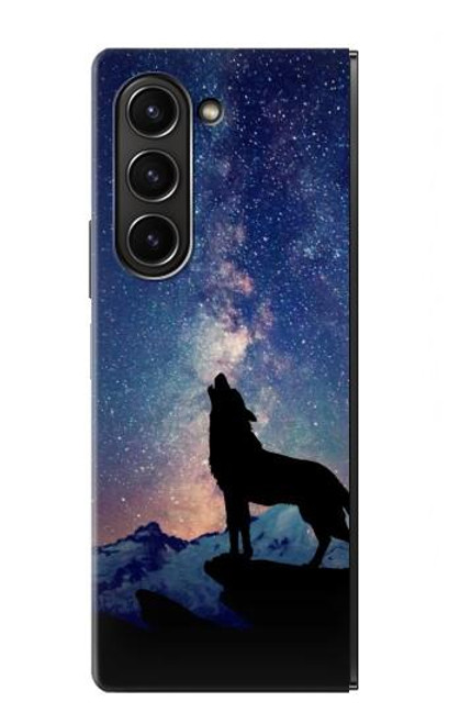 S3555 Loup Hurlant Million étoiles Etui Coque Housse pour Samsung Galaxy Z Fold 5