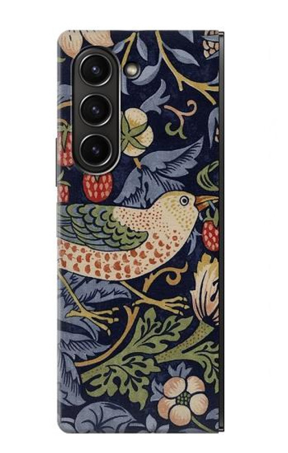 S3791 William Morris Strawberry Thief Fabric Etui Coque Housse pour Samsung Galaxy Z Fold 5
