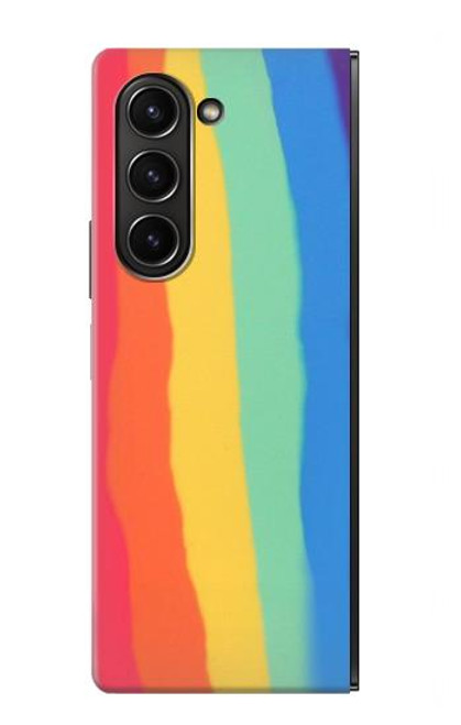 S3799 Arc-en-ciel aquarelle vertical mignon Etui Coque Housse pour Samsung Galaxy Z Fold 5