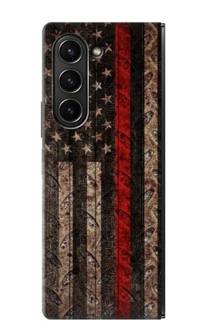 S3804 Graphique de drapeau de ligne rouge en métal de pompier Etui Coque Housse pour Samsung Galaxy Z Fold 5