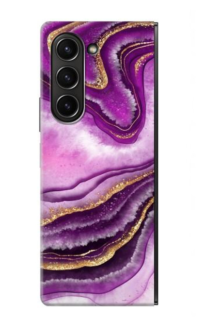 S3896 Stries d'or en marbre violet Etui Coque Housse pour Samsung Galaxy Z Fold 5