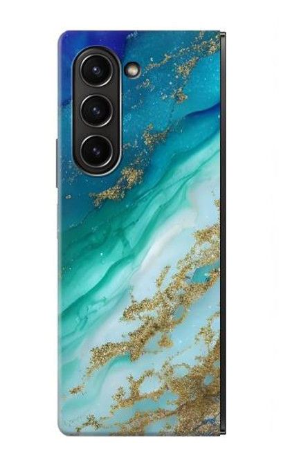 S3920 Couleur bleu océan abstrait émeraude mélangée Etui Coque Housse pour Samsung Galaxy Z Fold 5