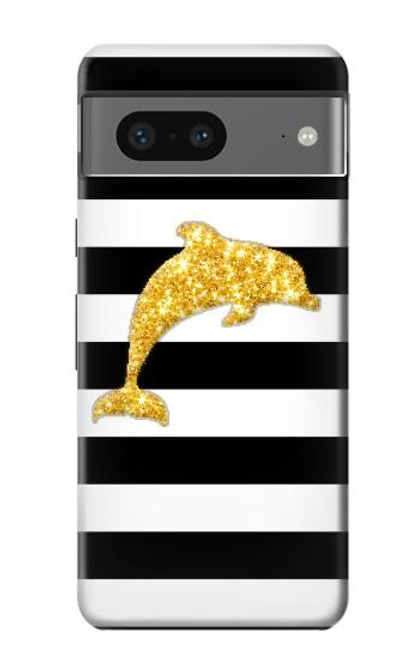 S2882 Noir et blanc rayé Dauphin d'or Etui Coque Housse pour Google Pixel 7a