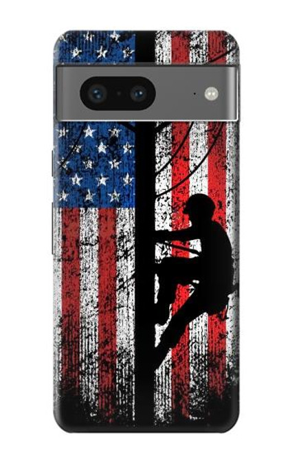 S3803 Électricien monteur de lignes drapeau américain Etui Coque Housse pour Google Pixel 7a