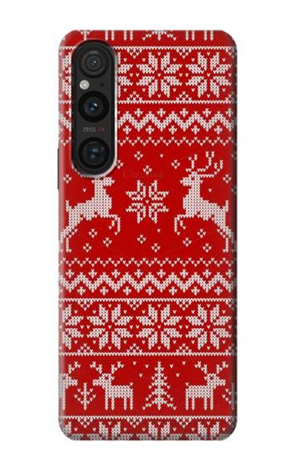S2835 Renne Motif Tricoté Noël Etui Coque Housse pour Sony Xperia 1 V