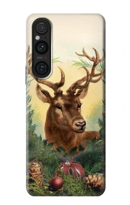 S2841 Renne de Noël millésimé Etui Coque Housse pour Sony Xperia 1 V