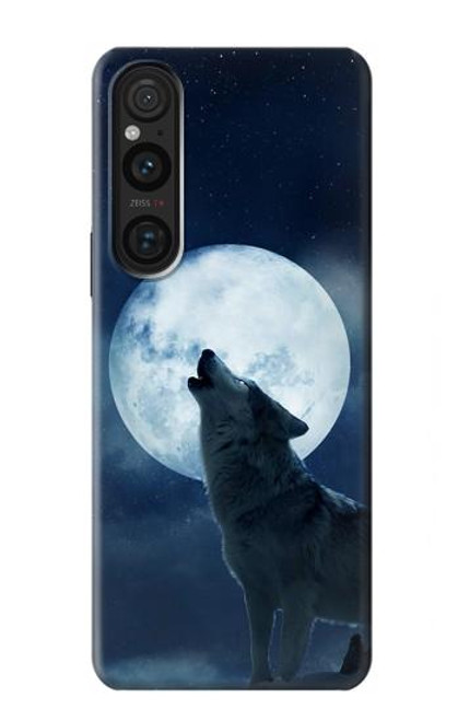 S3693 Pleine lune du loup blanc sinistre Etui Coque Housse pour Sony Xperia 1 V