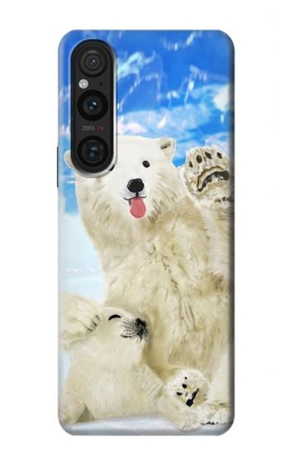 S3794 Ours polaire arctique amoureux de la peinture de phoque Etui Coque Housse pour Sony Xperia 1 V