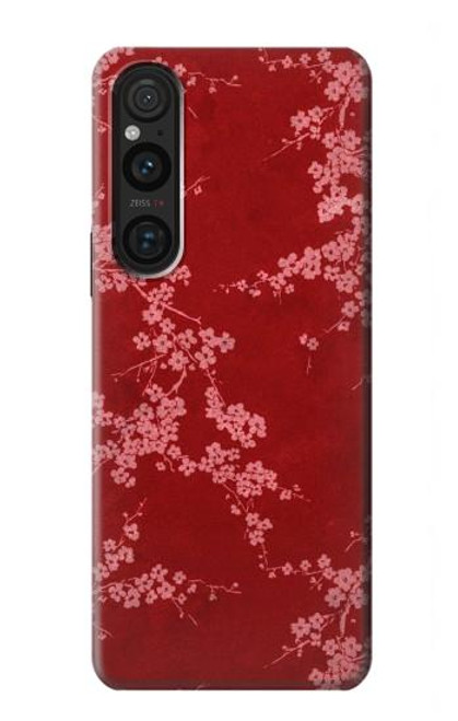 S3817 Motif de fleurs de cerisier floral rouge Etui Coque Housse pour Sony Xperia 1 V