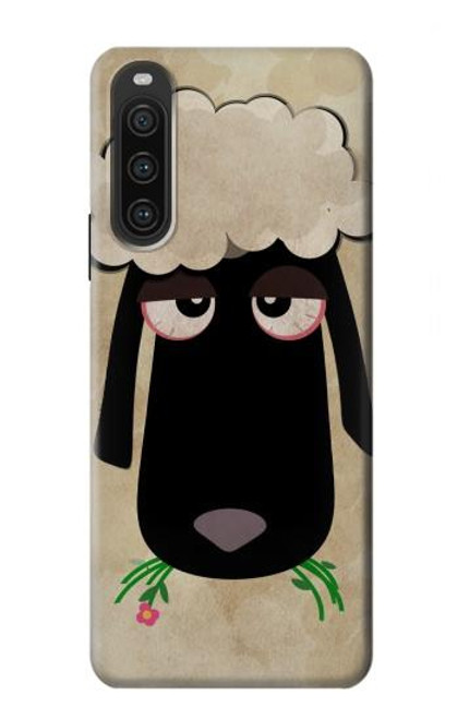 S2826 Mignon Noir Sheep Dormir Dessin Etui Coque Housse pour Sony Xperia 10 V