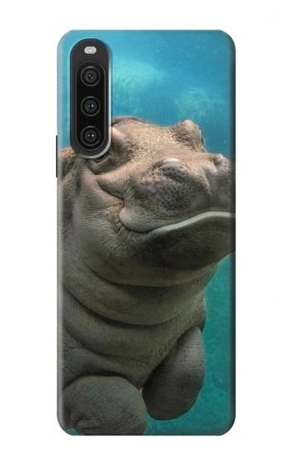 S3871 mignon, bébé, hippopotame, hippopotame Etui Coque Housse pour Sony Xperia 10 V
