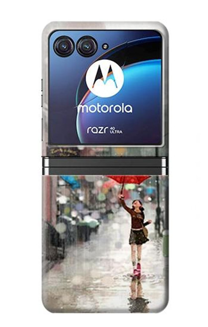 S0108 Fille sous la pluie Etui Coque Housse pour Motorola Razr 40 Ultra