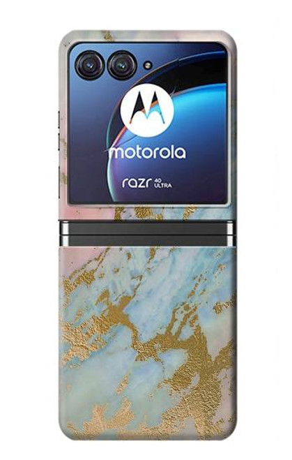 S3717 Imprimé graphique en marbre bleu pastel or rose Etui Coque Housse pour Motorola Razr 40 Ultra