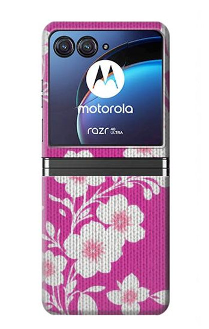 S3924 Fond rose fleur de cerisier Etui Coque Housse pour Motorola Razr 40 Ultra