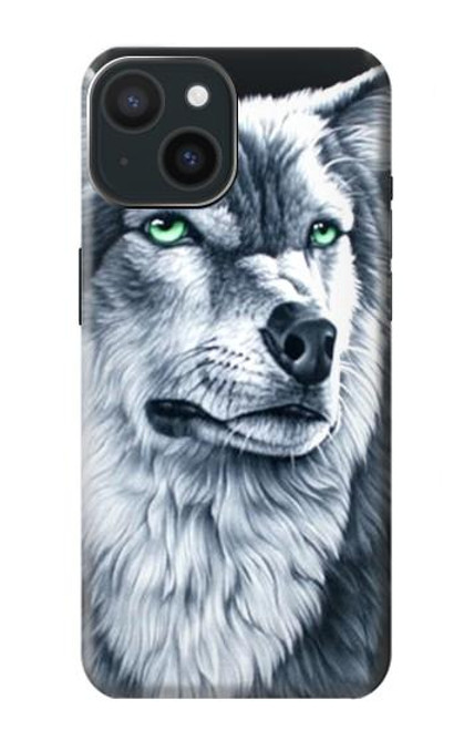 S0123 Loup blanc Etui Coque Housse pour iPhone 15