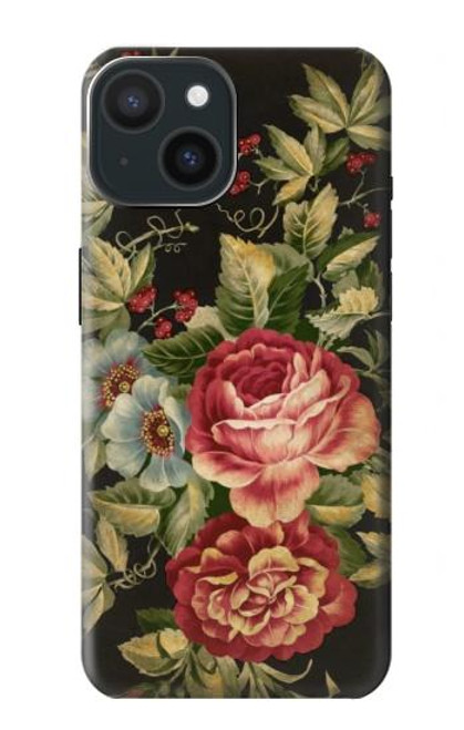 S3013 Roses Antique Millésime Etui Coque Housse pour iPhone 15