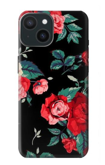 S3112 Motif floral Rose Noir Etui Coque Housse pour iPhone 15