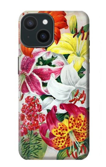 S3205 Fleurs Art Retro Etui Coque Housse pour iPhone 15