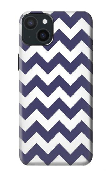 S2345 Marine Bleu Shavron Zig zag Etui Coque Housse pour iPhone 15 Plus