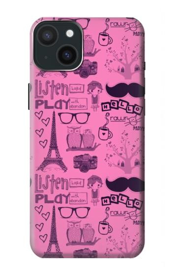 S2885 Paris Rose Etui Coque Housse pour iPhone 15 Plus