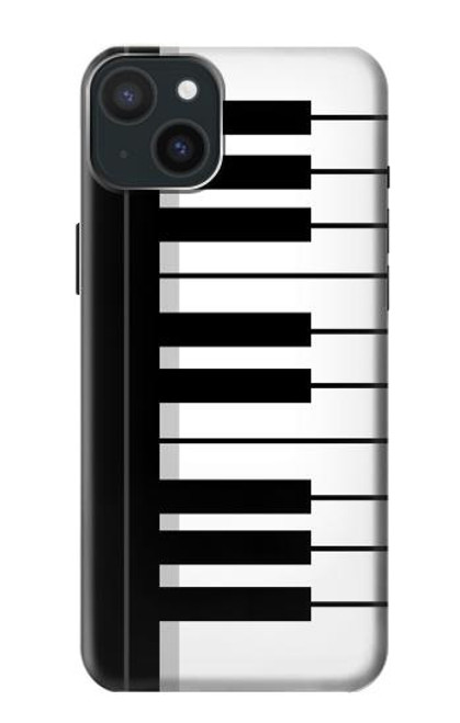 S3078 Noir et blanc Clavier de piano Etui Coque Housse pour iPhone 15 Plus