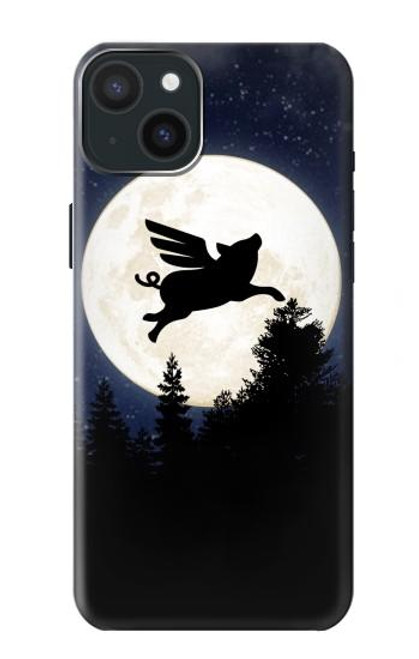 S3289 Cochon Volant Pleine Lune Nuit Etui Coque Housse pour iPhone 15 Plus