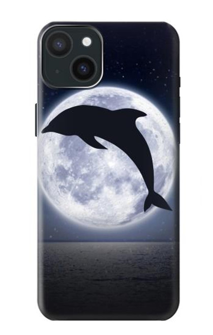 S3510 Dauphin Lune Nuit Etui Coque Housse pour iPhone 15 Plus